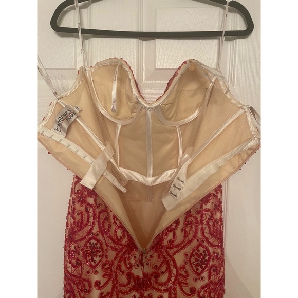 Tony Bowls Nude Prom Mermaid Gown With Red Beading (size 4) - Picture 9 of 12